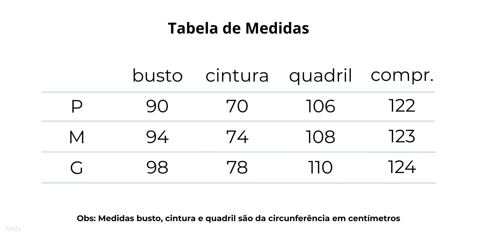 tabela de medidas